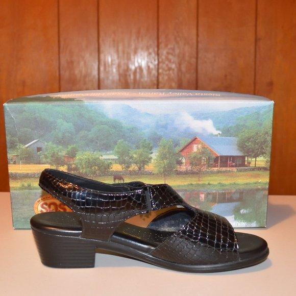 SOLD • SAS Suntimer Black Crocodile Slingback Sandals Embossed Size 6 1/2 W USA - Picture 6 of 11
